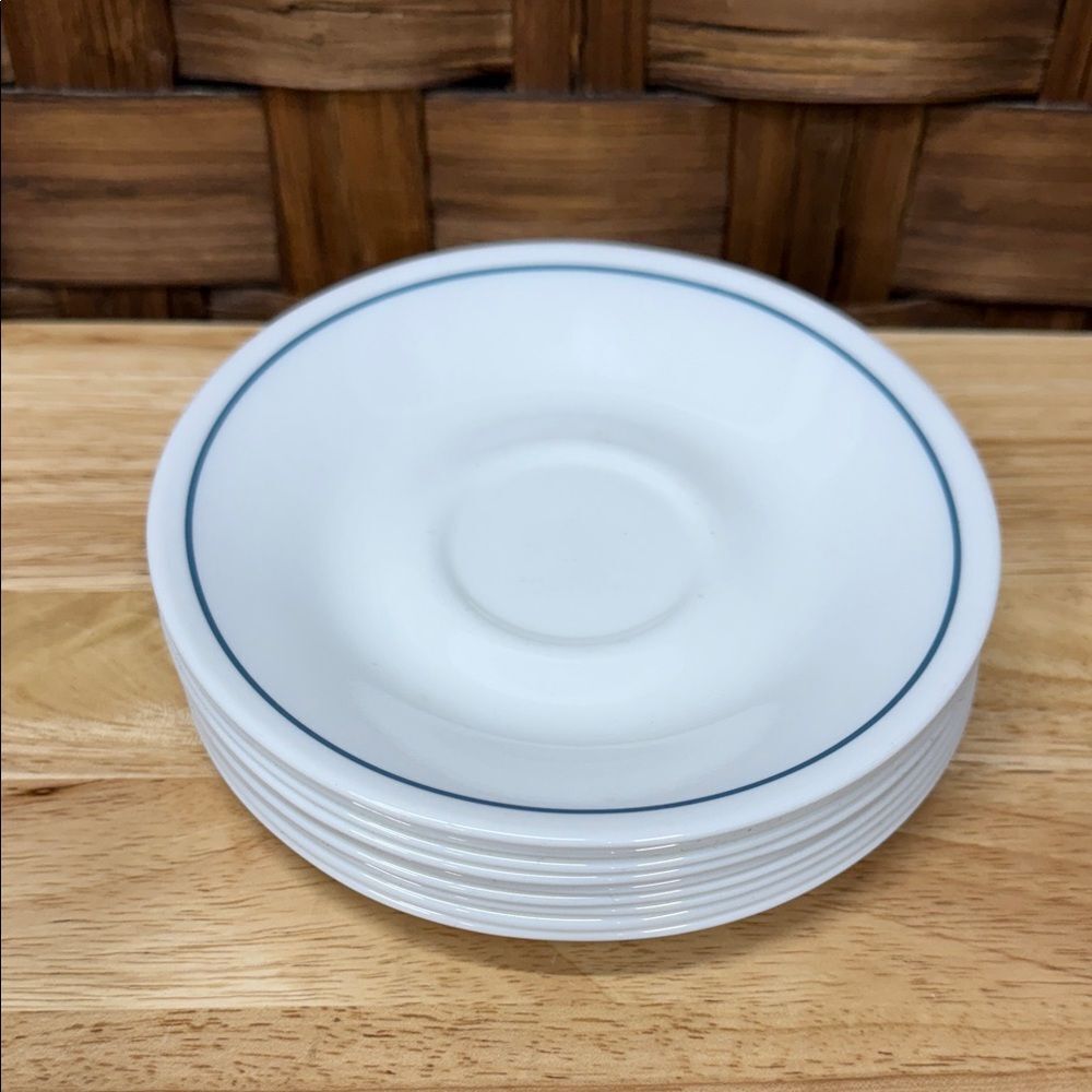 Corelle White Plates with Navy Trim lot of 9